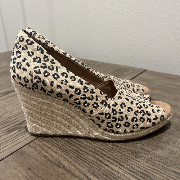 Toms Shoes Women Size 11 Cheetah Leopard Animal Print Wedge Canvasbro - Picture 8 of 14